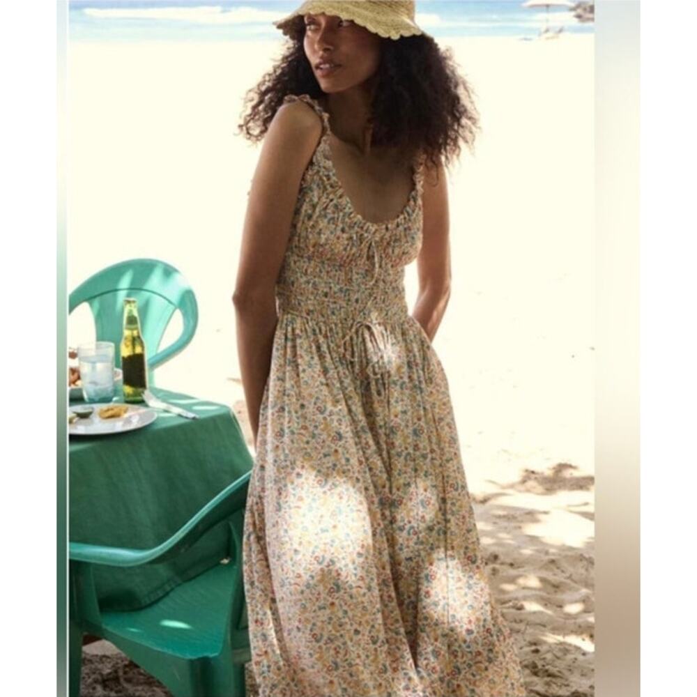 DOEN Sz L Large Emmaretta Dress Wild Clover Floral Cotton Midi Sleeveless